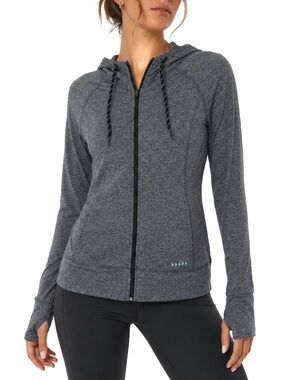 Pull&Bear Gray Marl Active Zip Hoodie Jacket Thumbhole Size L